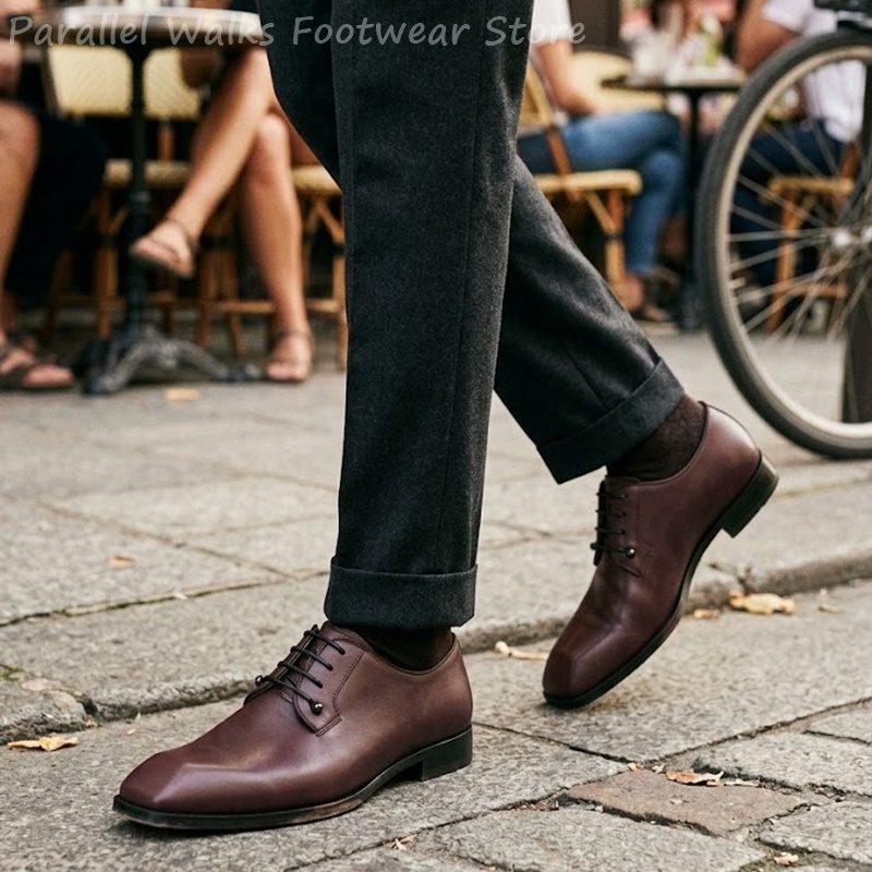 Men'S Shoes Smart - Мужские темно-коричневые кожаные туфли дерби с